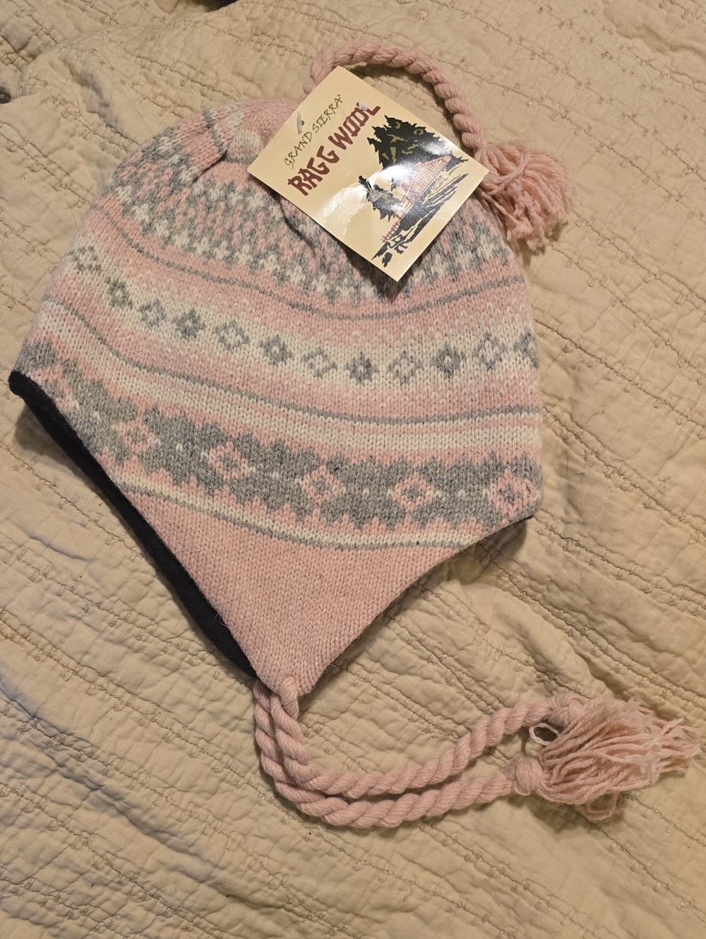 Womens Pink & Gray Earflap Hat